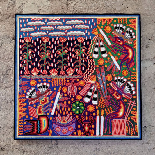 Huichol Mexican Folk Art Yarn Painting  By Maximino Renteria PP7441