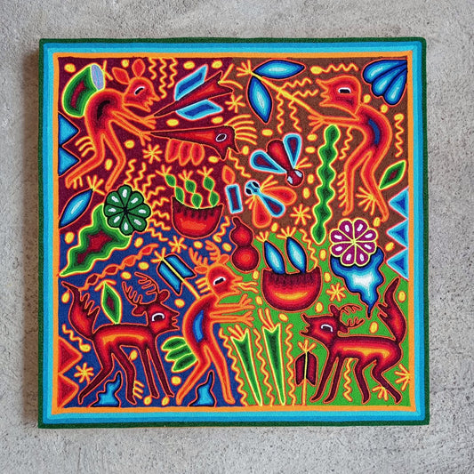 Mexican Folk Art Huichol Yarn Painting by Cooperativa Zitacua Tepic Nayarit PP7450