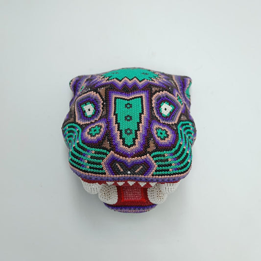 Mexican Folk Art Huichol Beaded Jaguar Head By Mayola Villa Lopez PP7481