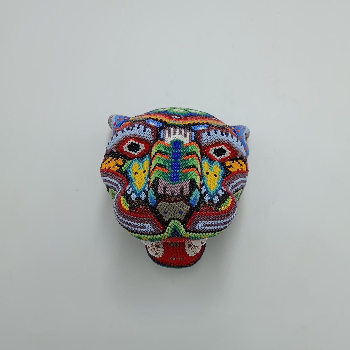 Huichol Hand Beaded Jaguar Head By Jesus Jimenez PP7524