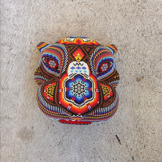 Mexican Huichol Hand Beaded Jaguar Head By Santos Bautista PP7526