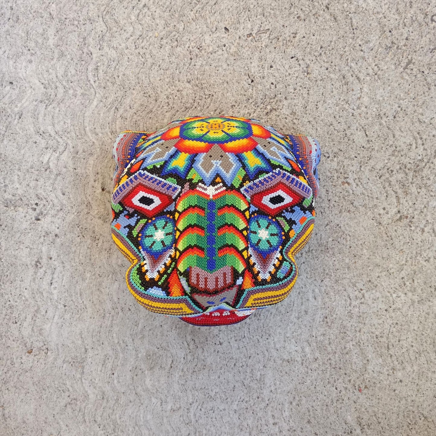 Huichol Hand Beaded Jaguar Head By Jesus Jimenez PP7527