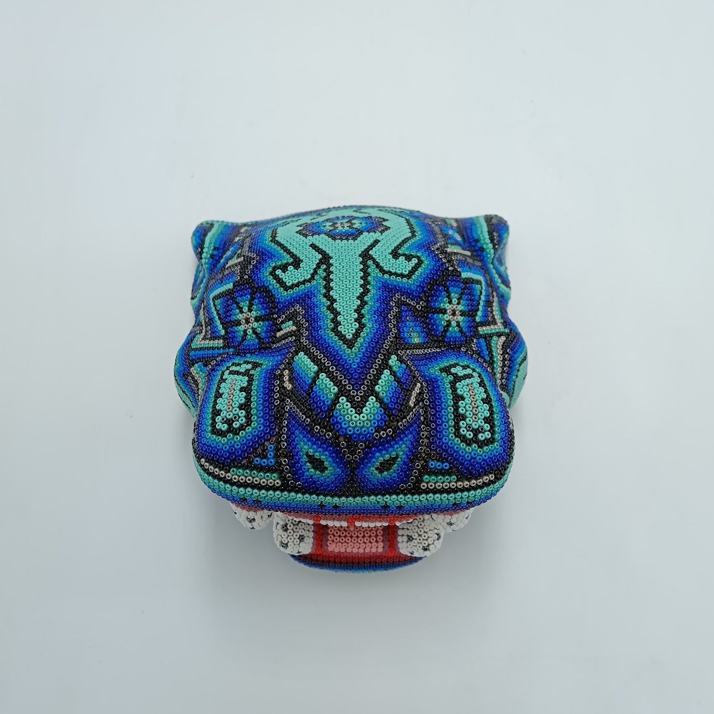 Huichol Mexican Hand Beaded Jaguar Head By Isandro Villa Lopez PP7518