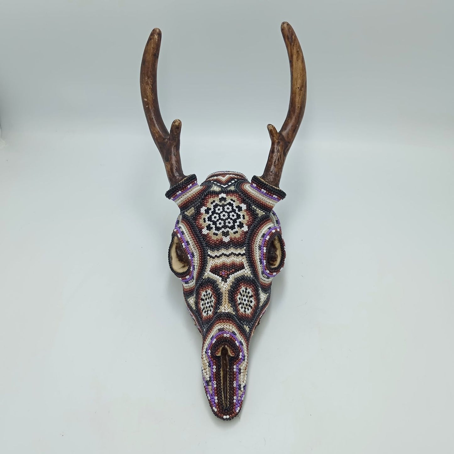 Huichol Indian Hand Beaded Cast Resin Deer Skull  By Santos Bautista PP7530