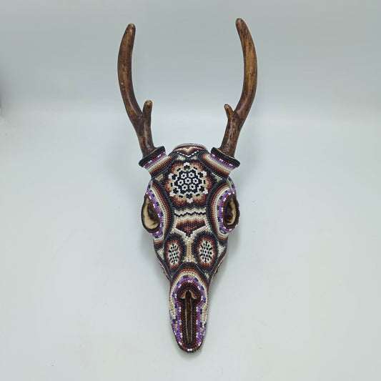 Huichol Indian Hand Beaded Cast Resin Deer Skull  By Santos Bautista PP7530