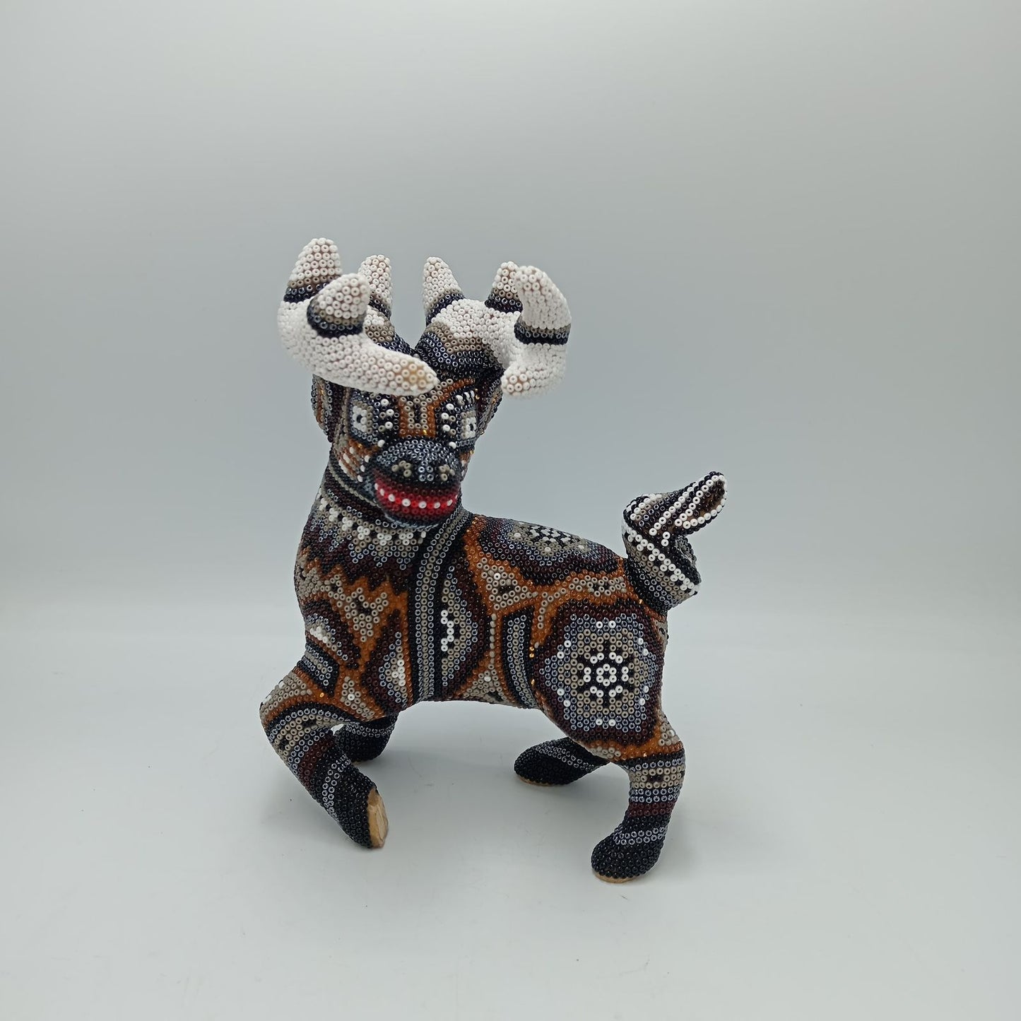 Mexican Folk Art Huichol Hand Beaded Deer By Santos Bautista PP7540