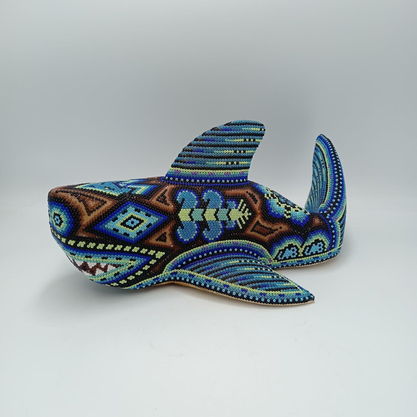 Mexican Folk Art Huichol Hand Beaded Shark By Santos Bautista PP7541