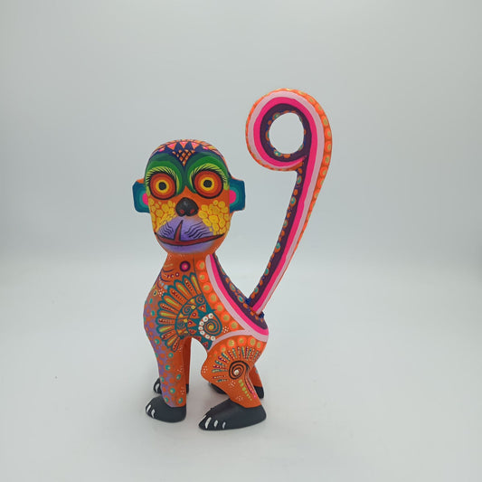 Oaxacan Wood Carving Mexican Folk Art Hand Made, Monkey By Cesar Melchor Ojeda PP7594