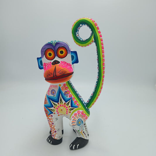 Oaxacan Wood Carving Mexican Folk Art Hand Made, Monkey By César Melchor Ojeda PP7596