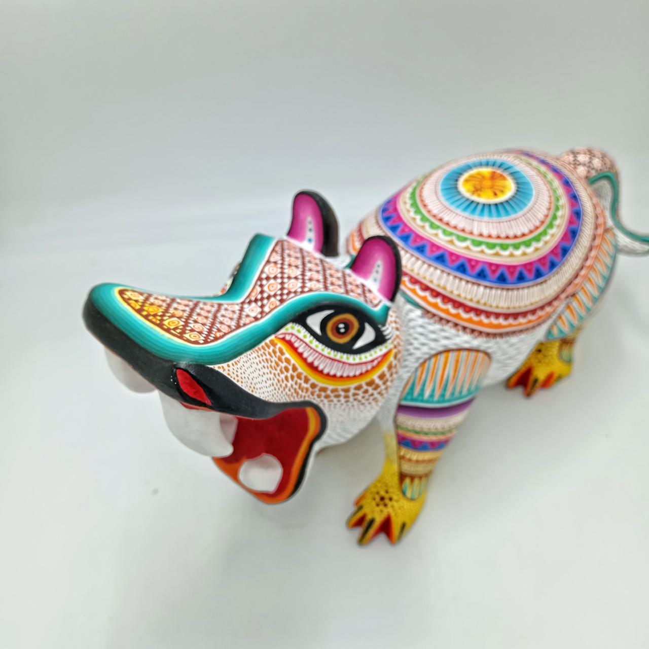 Mexican Oaxacan Wood Carving Hippopotamus By Julia Fuentes PP7622