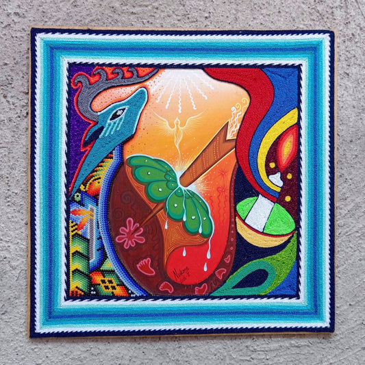 Huichol Mexican Folk Art Yarn Painting by Neikame PP7779
