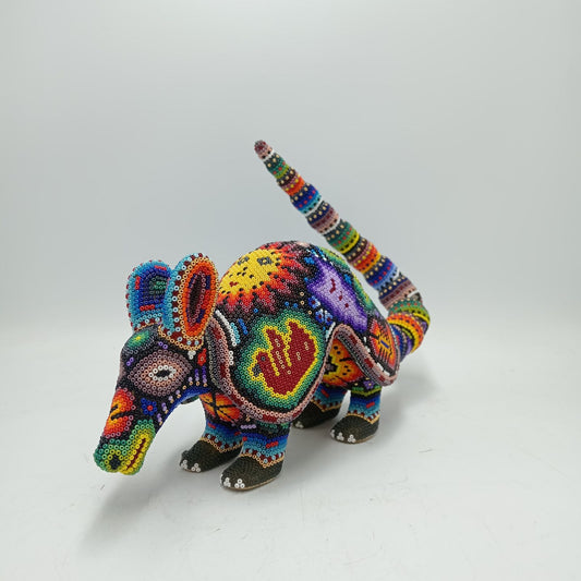Mexican Huichol Hand Beaded Art, Armadillo By Isandro Villa Lopez PP7841