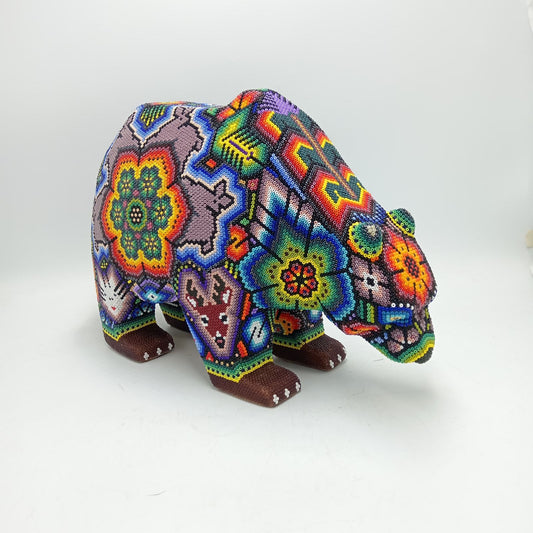 Mexican Huichol Hand Beaded Art, Bear By Isandro Villa Lopez PP7845