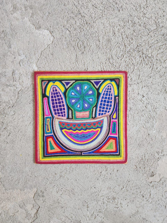 Huichol Indian Mexican Folk Art Yarn Painting by Jesus Jimenez PP7813