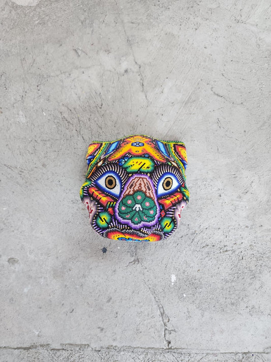 Huichol Mexican Hand Beaded Jaguar Head By Isandro Villa Lopez PP7838