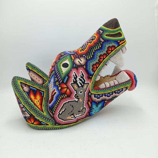 Huichol Mexican Hand Beaded, Wolf Head By Isandro Villa Lopez PP7855