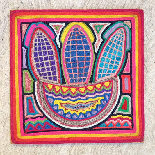 Huichol Indian Mexican Folk Art Yarn Painting by Jesus Jimenez PP7814