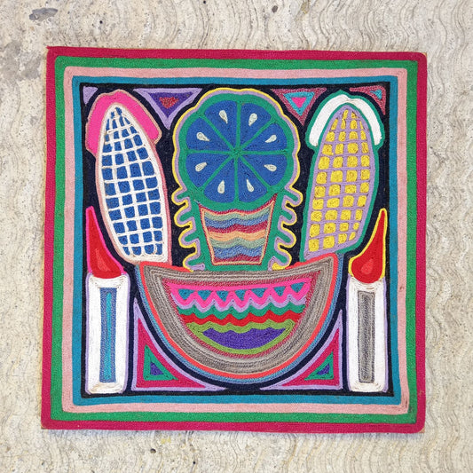 Huichol Indian Mexican Folk Art Yarn Painting by Jesus Jimenez PP7807