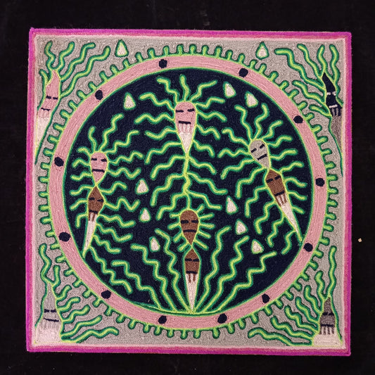 Huichol Indian Mexican Folk Art Yarn Painting By Silverio Gonzalez Rios PP7933