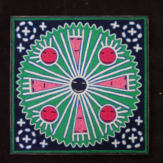 Huichol Indian Mexican Folk Art Yarn Painting By Silverio Gonzalez Rios PP7935