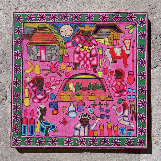 Huichol Indian Mexican Folk Art Yarn Painting By Fermin Gonzalez Rios PP7944
