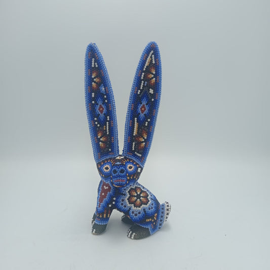 Mexican Huichol Hand Beaded Art, Bunny By Isandro Villa Lopez PP7947