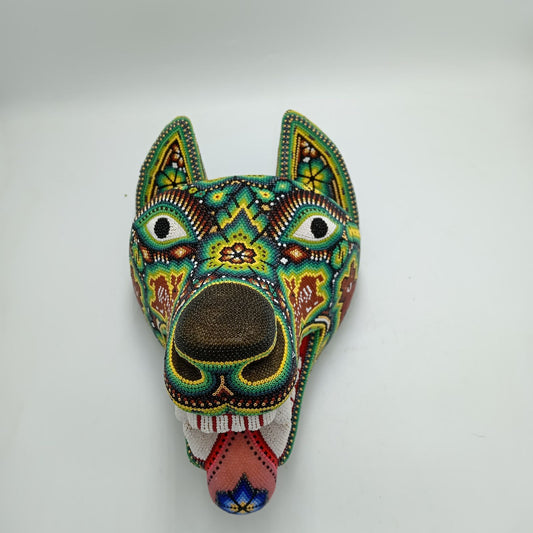 Huichol Mexican Hand Beaded, Wolf Head By Isandro Villa Lopez PP7954