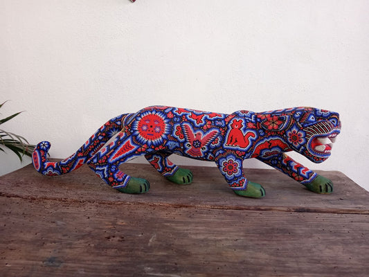 Mexican Huichol Hand Beaded Art, Jaguar By Isandro Villa Lopez PP7958