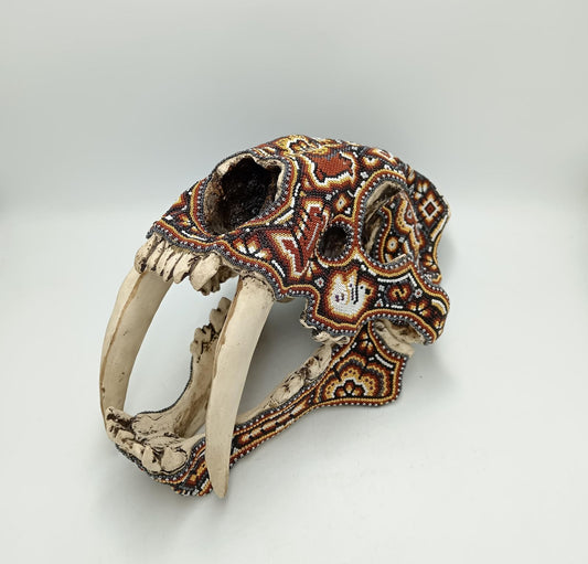 Mexican Huichol Hand Beaded Art, Saber Teeth By Isandro Villa Lopez PP7959
