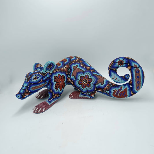 Mexican Huichol Hand Beaded Art, Opossum By Isandro Villa Lopez PP7960