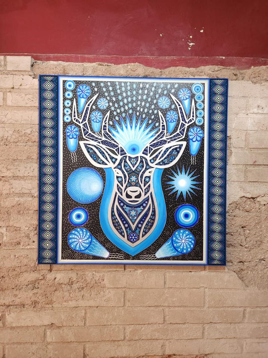 Huichol Indian Mexican Folk Art Yarn Painting Excelente Castro PP7974