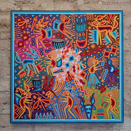 Huichol Indian Yarn Painting By Lourdes Diaz Benitez PP7996