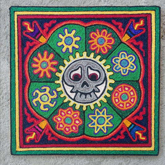 Mexican Folk Art Huichol Indian Yarn Painting by Luis Castro PP8019