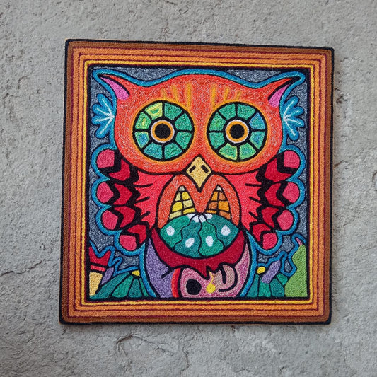 Mexican Folk Art Huichol Indian Yarn Painting by Luis Castro PP8020