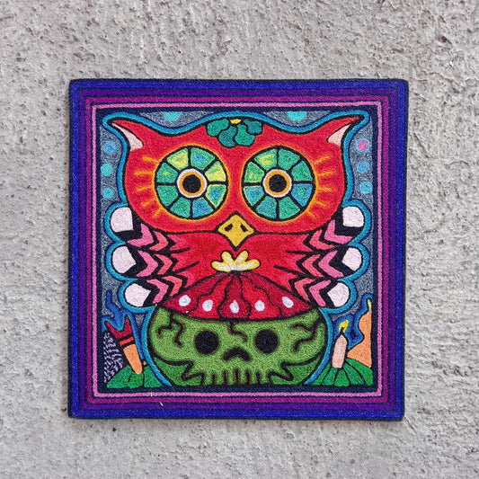 Mexican Folk Art Huichol Indian Yarn Painting by Luis Castro PP8042
