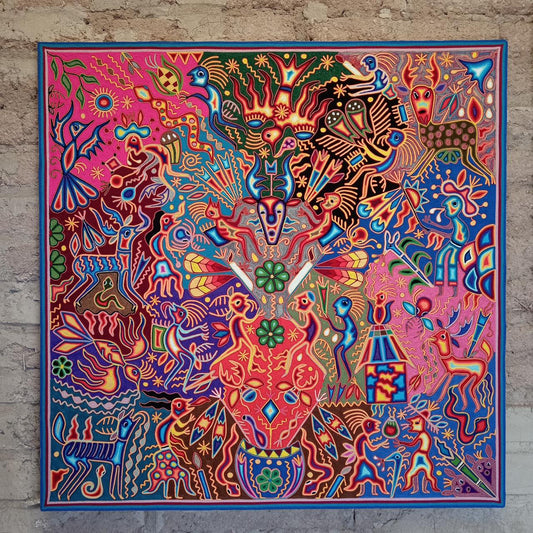 Huichol Yarn Painting Mexican Folk Art By Hilaria Chavez Carrillo PP8049