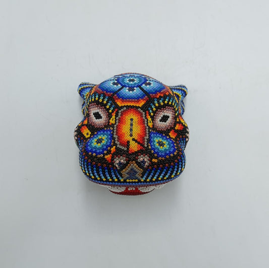 Mexican Huichol Hand Beaded Jaguar Head By Honorio Villa Lopez PP8062