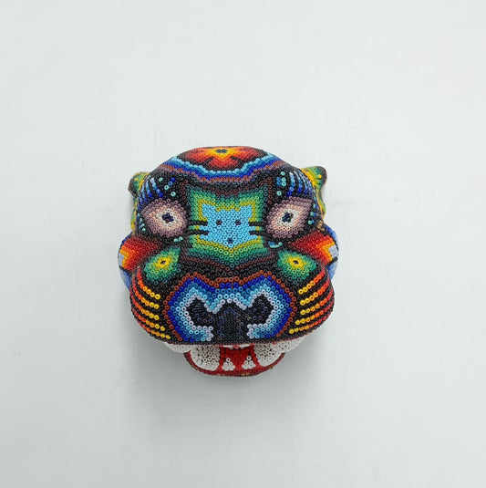 Mexican Huichol Hand Beaded Jaguar Head By Honorio Villa Lopez PP8063