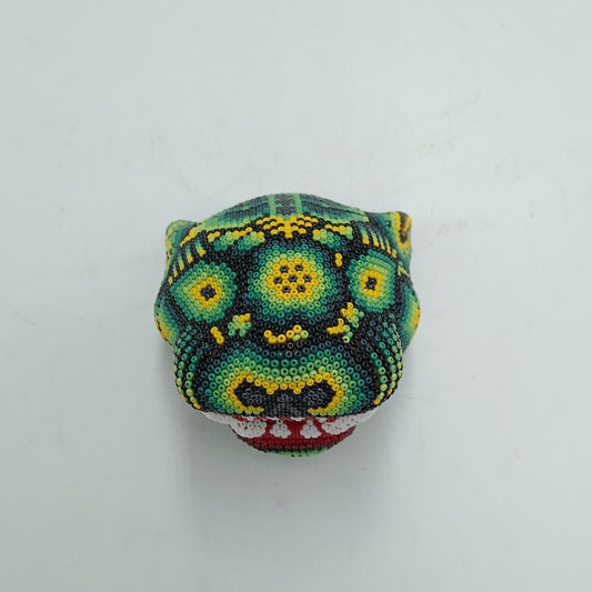 Mexican Huichol Hand Beaded Jaguar Head By Honorio Villa Lopez PP8066