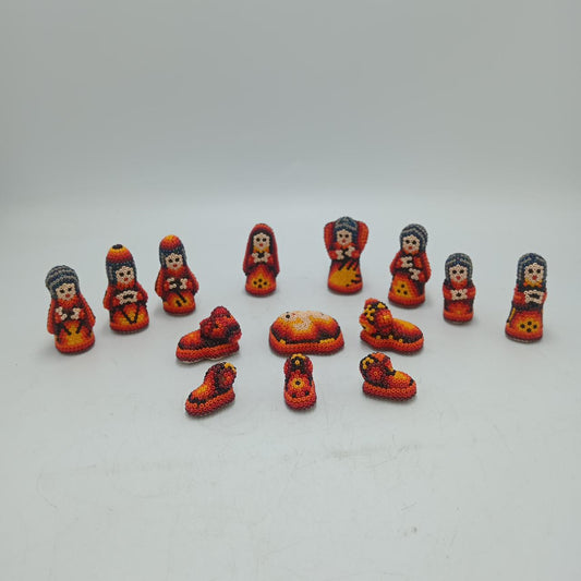 Hand Beaded Huichol Mexican Folk Art Nativity Set By Mayola Villa Lopez PP8070