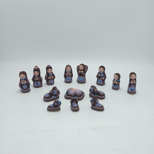 Hand Beaded Huichol Mexican Folk Art Nativity Set By Mayola Villa Lopez PP8071