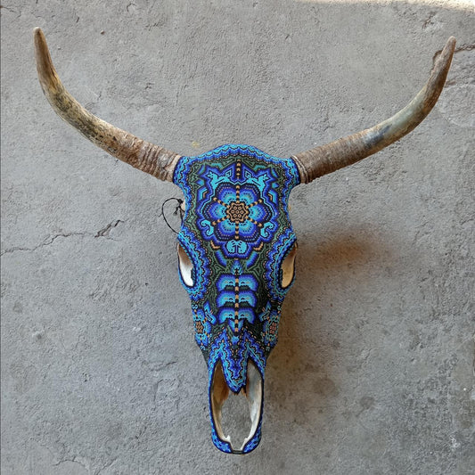 Huichol Indian Hand Beaded Bull Skull By Santos Bautista PP8073