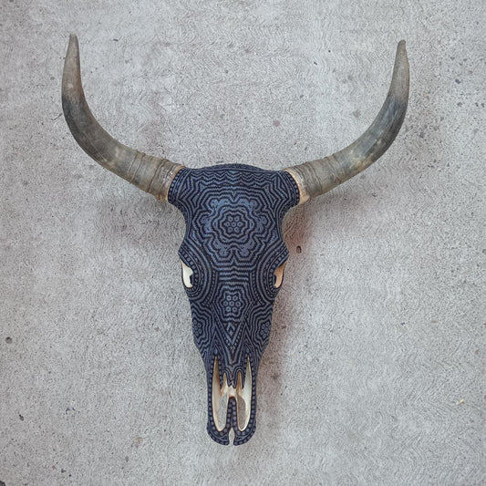 Huichol Indian Hand Beaded Bull Skull By Santos Bautista PP8074