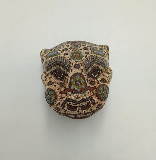 Great Huichol Indian Jaguar Head Micro Beads By Juan de la Cruz PP8082