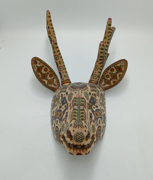Great Huichol Indian Deer Head Micro Beads By Juan de la Cruz PP8084
