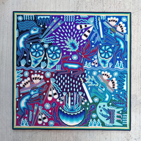 Huichol Mexican Folk Art Yarn Painting  By Maximino Renteria PP8112