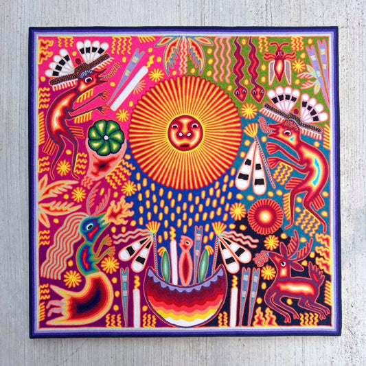 Huichol Mexican Folk Art Yarn Painting  By Maximino Renteria PP8113