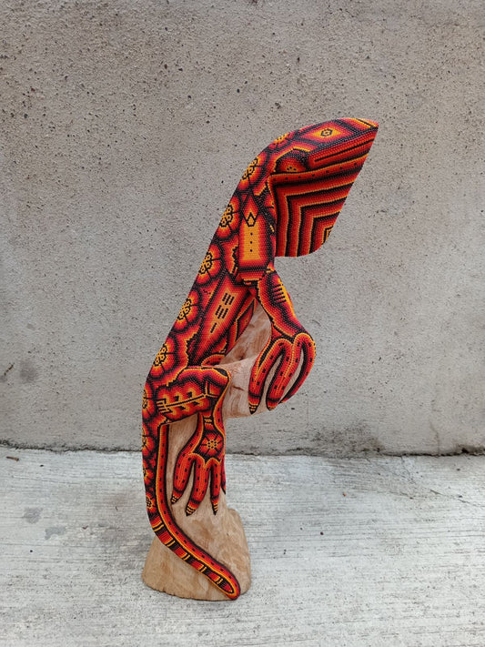 Huichol Hand Beaded Mexican Folk Art, Iguana By Santos Bautista PP8153