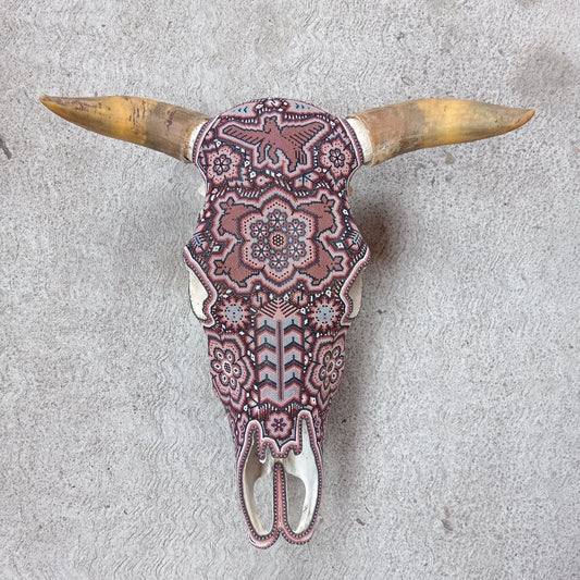 Mexican Folk Art Huichol Hand Beaded Bull Skull By Isandro Villa Lopez PP8171