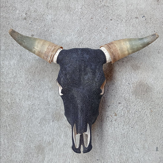 Mexican Folk Art Huichol Hand Beaded Bull Skull By Isandro Villa Lopez PP8174